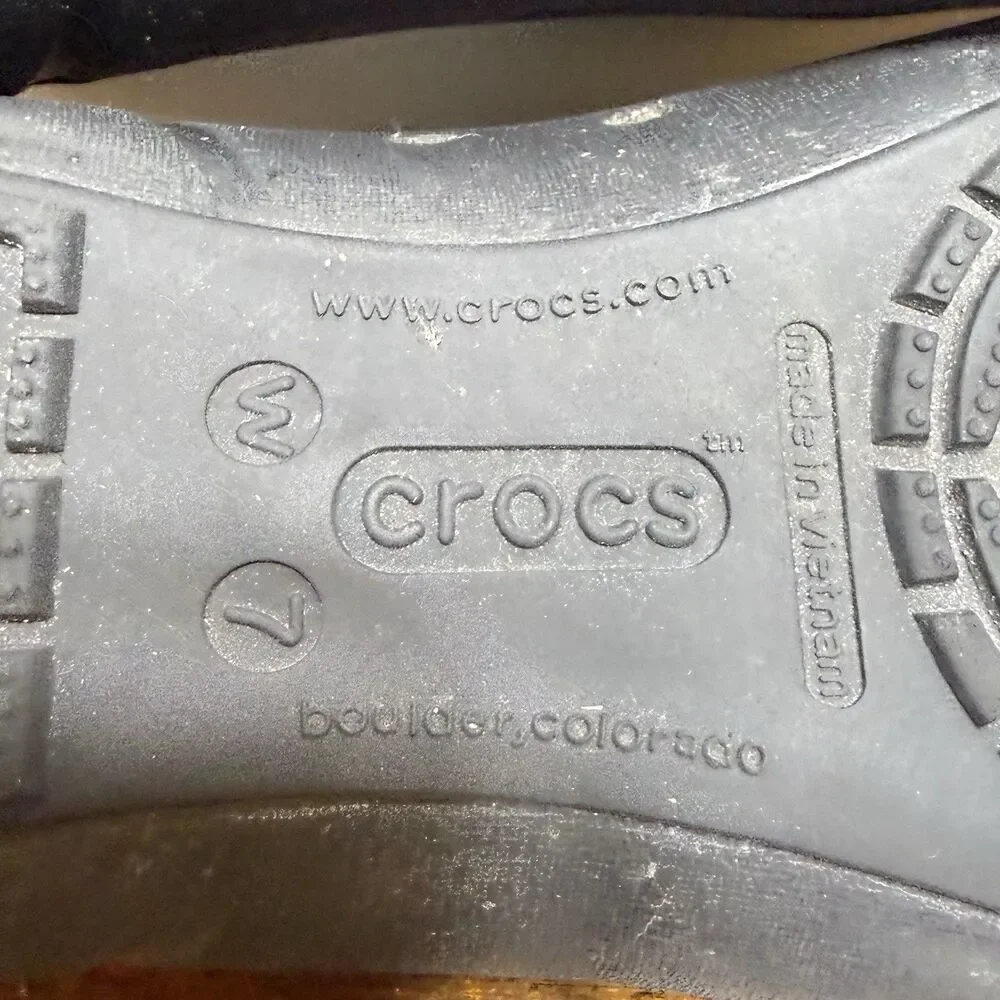 Crocs Ballet Flats Womens Sz 7 Black Rubber Slip On Cap Toe Shoes Loafers